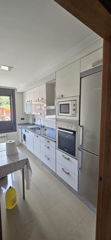 Cocina lineal con columna de electrodomésticos, Carpintería Coruxo (Vigo)